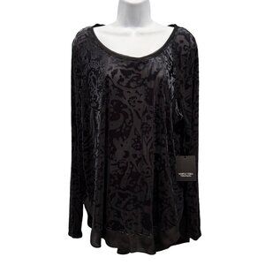Simply Vera Black Velvet Burnout Top Size XL NEW Witchy Whimsigoth Dark Romantic